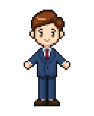 ドット絵の青色スーツビジネスマン