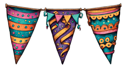Colorful Party Flags with Unique Patterns for Celebrations and Festive Events
