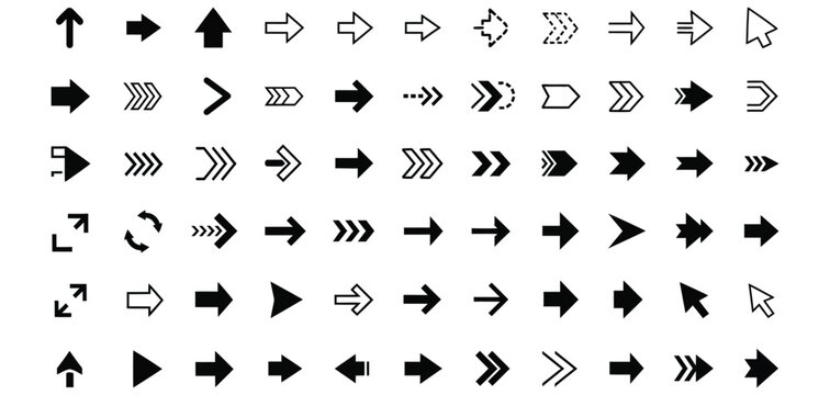 Collection of various arrow shapes and styles isolated on white background