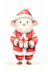 Obraz premium Sheep wear santa costume gift white background celebration.