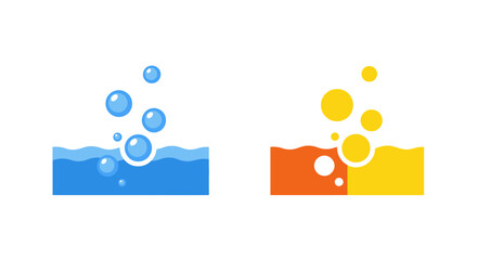 Illustration of blue and orange liquids with rising bubbles simple vector design