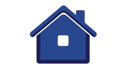 Simple blue house icon with a chimney and rectangular window outline