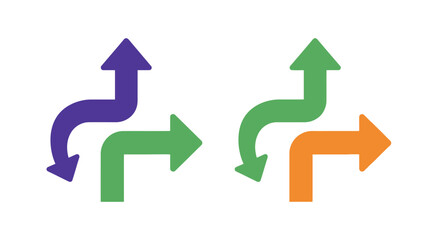 Colorful arrows curving and pointing in different directions on white background