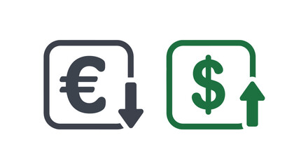 Currency exchange rate illustration showing euro to dollar conversion with arrows