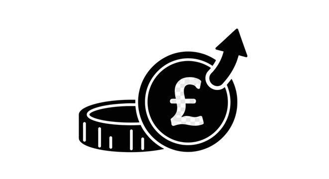 British pound currency symbol with upward arrow showing financial growth