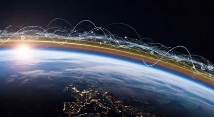 Global Connectivity - A Networked World with Data Flowing Across the Earth.