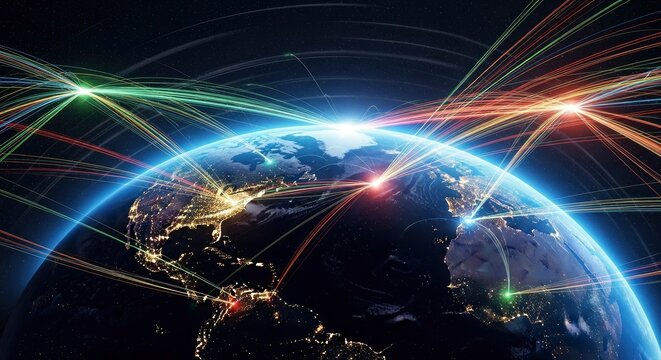 Global Connectivity - A Networked World with Light Trails.