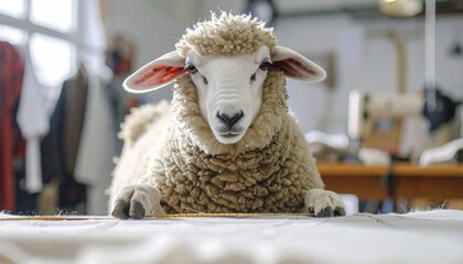 Closeup Woolly Sheep Resting Indoors