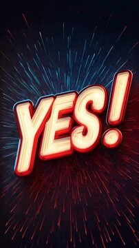 A vibrant vector illustration showcases the word YES! in bold, illuminated letters against a dynamic backdrop of radiant blue and red starbursts, perfect for positive messages.