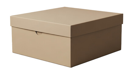 Brown Cardboard Box PNG, Square Packaging Box with Lid Transparent Background, Plain Cardboard Box Clipart, Medium Box with Notched Lid Mockup, Isolated Light Brown Box Element