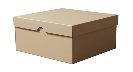 Brown Cardboard Box PNG, Square Packaging Box with Lid Transparent Background, Plain Cardboard Box Clipart, Medium Box with Notched Lid Mockup, Isolated Light Brown Box Element