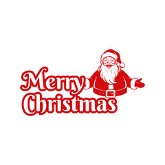 Red silhouette of Santa Claus with a welcoming gesture beside the words 