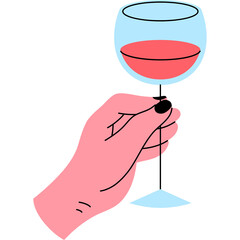 Hand Holding A Glass Of Red Wine With A Transparent Background And Simple Flat Design Style.