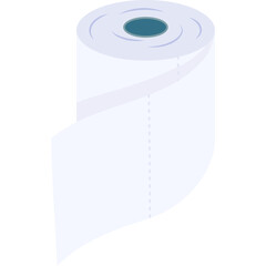 A Realistic White Toilet Paper Roll Unfurling With a Teal Core Against a Clean White Background Offering A Sense of Freshness And Cleanliness With Simple Cartoon Style Illustration