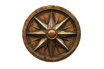 Antique bronze star compass isolated on a transparent background