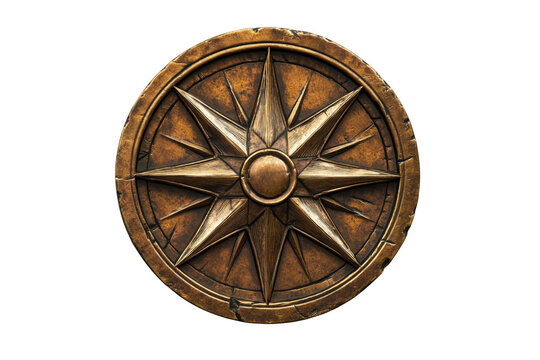 Antique bronze star compass isolated on a transparent background