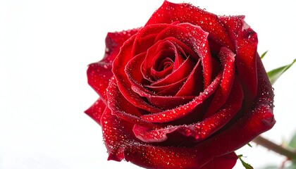 Close-up of a vibrant red flower covered in tiny water droplets