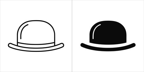 Illustration of bowler hat in black and white retro style hat icon