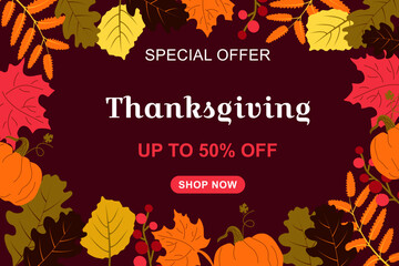 Thanksgiving Day banner seasonal discounts.