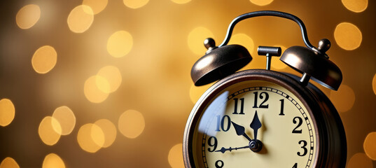 celebratory clock with sparkling lights, vibrant alarm clock amidst sparkling celebration decor, dynamic display of alarm clock surrounded by sparkling confetti and golden lights for celebrations