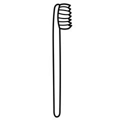 Black and white hand drawn doodle icon of a toothbrush. Ideal for dental care posters, oral hygiene infographics, app icons, websites, childrens educational materials and minimalist health related