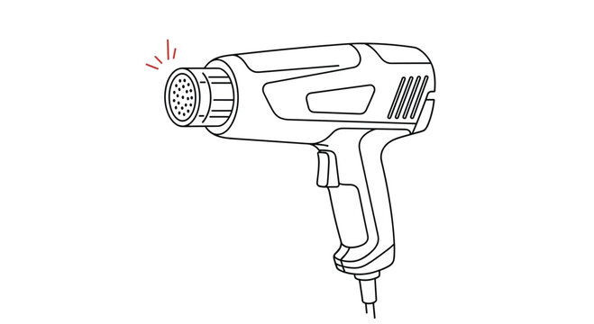 Outline drawing of a heat gun with a perforated nozzle and a trigger handle.