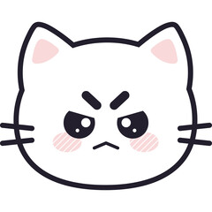 Close Up Of A Cute White Cat Face With Pink Cheeks And Angry Expression Minimalist Vector Art With Transparent Background