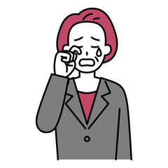 泣く中年のスーツの女性