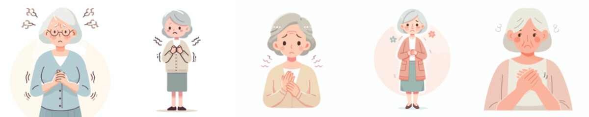 vector of a grandmother with a nervous shaking gesture