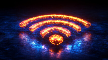 A modern floating wifi sign glows bright white against shifting backgrounds, symbolizing seamless connection, digital freedom, and the evolving future of communication in a sleek technological world.
