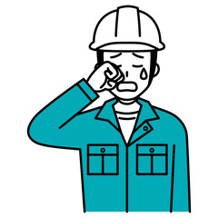 泣く作業員の男性