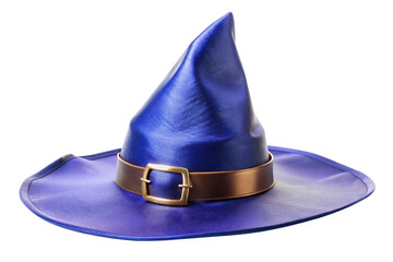 Blue witch hat with brown belt isolated on transparent background