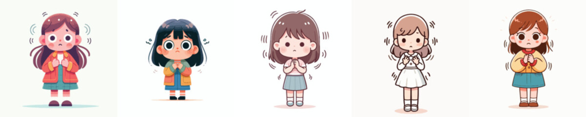 vector of a little girl with a nervous shaking gesture