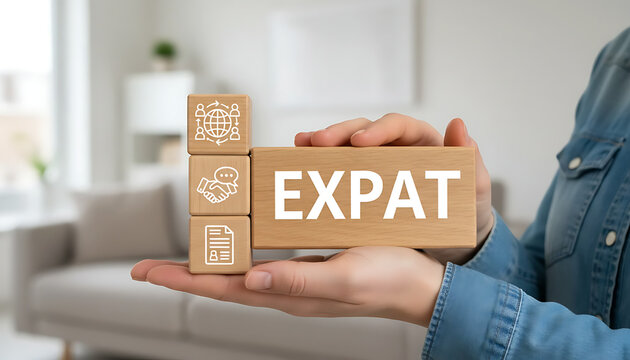 EXPAT. Concept of global relocation and expat work. Working abroad. Expatriate job. Expatriation.new.