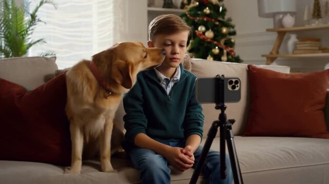 A boy's attempt to record a Christmas message is hilariously interrupted by his dog. A genuine and funny family moment. 