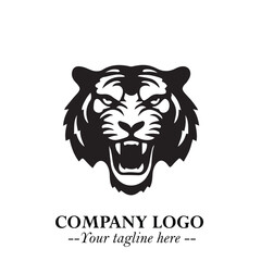 Powerful Head of Tiger Logo Symbol in Black on White Background with Bold Modern Minimalist Design