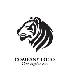 Powerful Head of Tiger Logo Symbol in Black on White Background with Bold Modern Minimalist Design