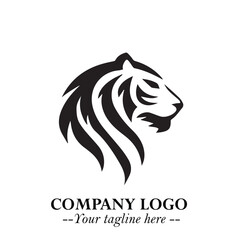 Powerful Head of Tiger Logo Symbol in Black on White Background with Bold Modern Minimalist Design