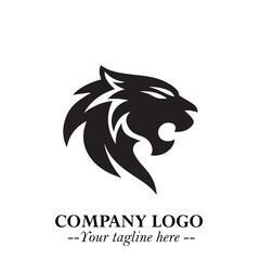 Powerful Head of Tiger Logo Symbol in Black on White Background with Bold Modern Minimalist Design