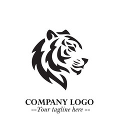Powerful Head of Tiger Logo Symbol in Black on White Background with Bold Modern Minimalist Design