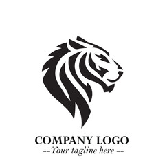 Powerful Head of Tiger Logo Symbol in Black on White Background with Bold Modern Minimalist Design