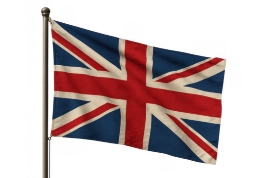 United kingdom national flag union jack waving, showing british patriotism and identity against transparent background - Powered by Adobe