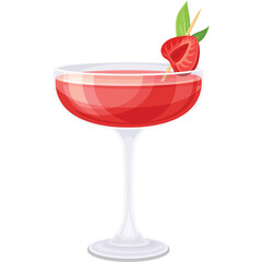 A Refreshing Pink Cocktail Garnished With A Strawberry Slice And Mint Leaf On A White Stemmed Glass With A Transparent Background