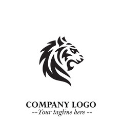 Powerful Head of Tiger Logo Symbol in Black on White Background with Bold Modern Minimalist Design