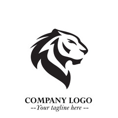 Powerful Head of Tiger Logo Symbol in Black on White Background with Bold Modern Minimalist Design