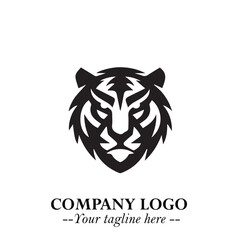 Powerful Head of Tiger Logo Symbol in Black on White Background with Bold Modern Minimalist Design