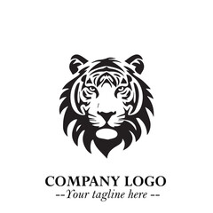 Powerful Head of Tiger Logo Symbol in Black on White Background with Bold Modern Minimalist Design