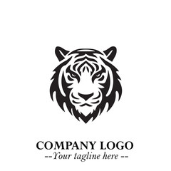 Powerful Head of Tiger Logo Symbol in Black on White Background with Bold Modern Minimalist Design