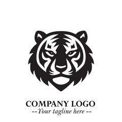 Powerful Head of Tiger Logo Symbol in Black on White Background with Bold Modern Minimalist Design