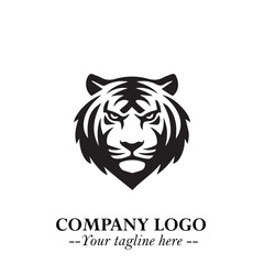 Powerful Head of Tiger Logo Symbol in Black on White Background with Bold Modern Minimalist Design